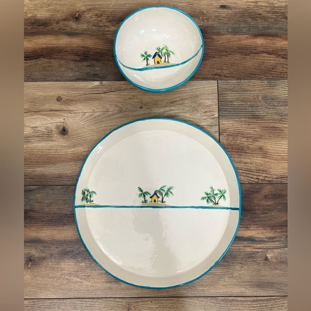 Hand crafted serving plate and bowl tropical graphic design spring Summer party - Picture 2 of 9